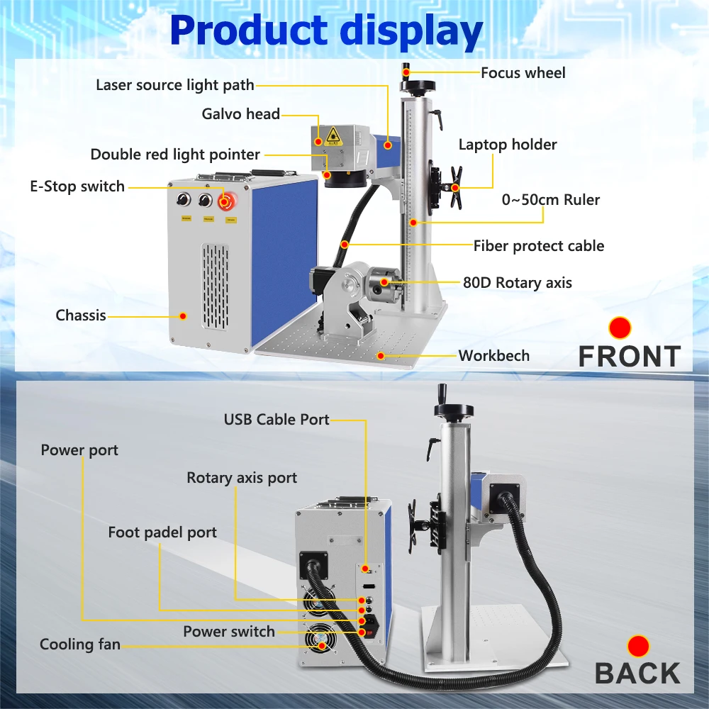 300W Auto Focus JPT M7 Mopa Fiber Laser Marking Machine Stainless Steel Metal Cutting Gold Silver Ring Laser Engraver — view 2