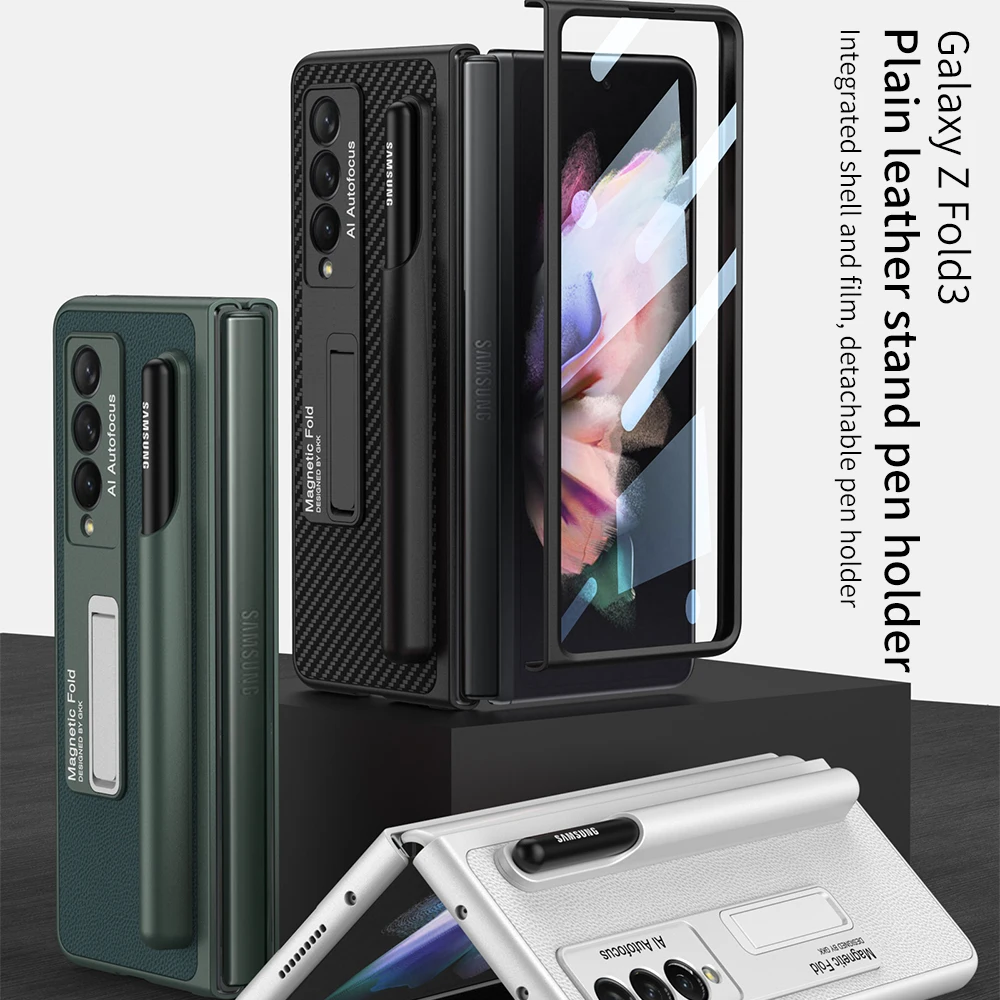 Ultra Thin Phone Case Pen Holder Bracket Armor Protective Cover for Samsung Galaxy Z Fold4 3 5G Cases Side Slot for Fold3 4S Pen