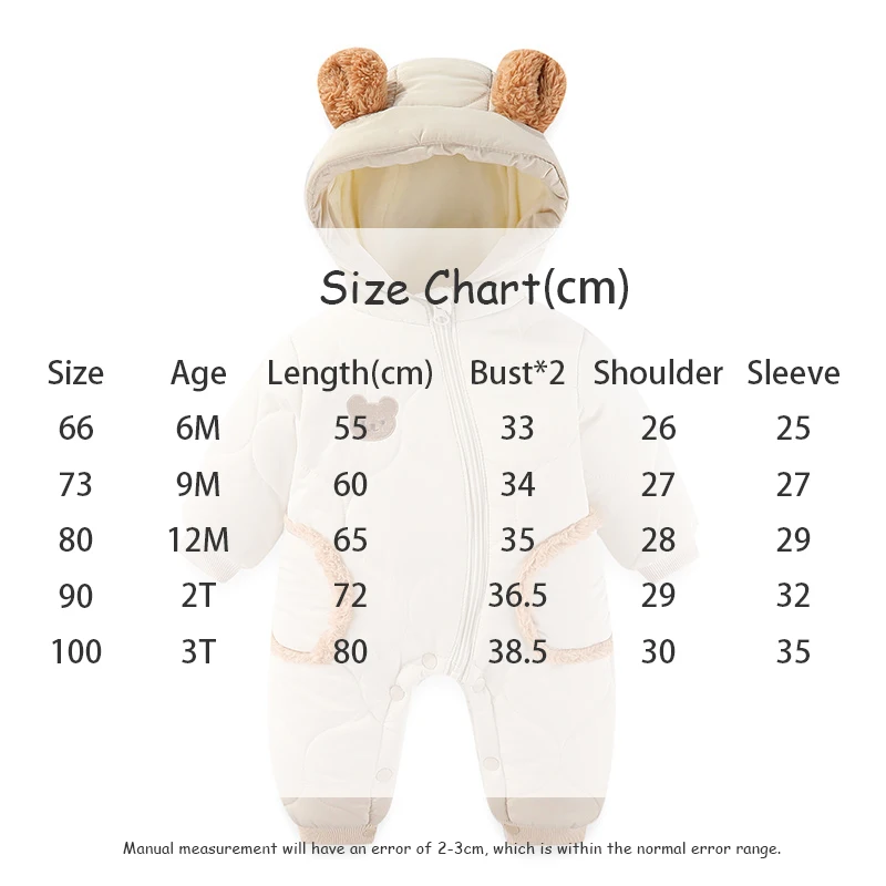 Description Picture 2 of itemNew Winter Baby Clothing Newborn Thick Warm Jumpsuit 0-3Y Boys Fleece Lining Romper Toddler Girls Cute Bear Hooded Outwear