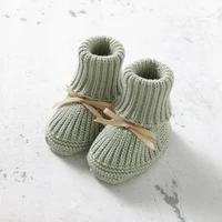 Newborn Baby Shoes Knitted Infant Girls Boys Boots Cute Butterfly-knot Toddler Walk Bed Shoes Warm 0-18M Accessories Hats Gloves 5