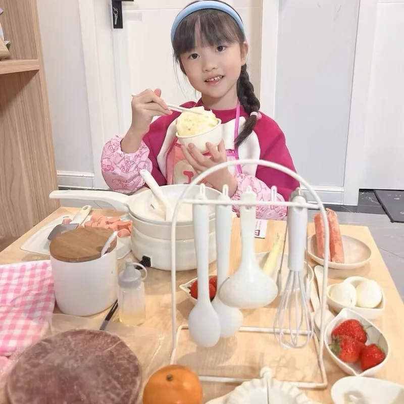 New Mini Kitchenette Children'S Educational Toys Boy And Girl Pretend Play Kitchenette Real Cooking Full Set Chidren Birthday