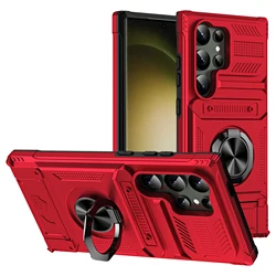 Enhanced Armor Case with 360° Rotating Magnetic Ring Stand, Military - Grade Drop Protection & Built - in Card Slot - Galaxy S26 Ultra (Red)
