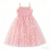 Robe d'été 2026 pour filles, motif marguerite mignon, jupe en tulle, robe de soirée décontractée, robe de princesse pour enfants avec bordure en dentelle florale, 2-8 ans 1