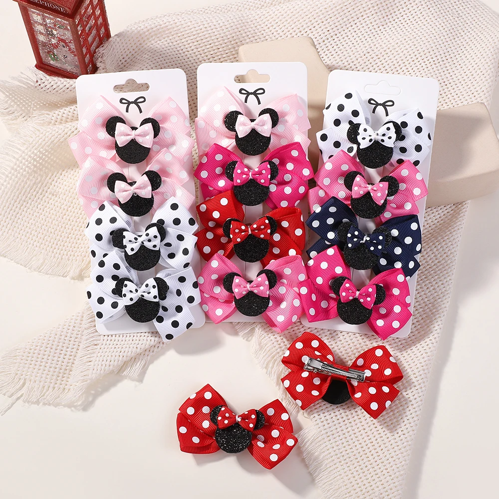 Hair Accessories Baby Girl Polka Dot Bow Hair Clips 4Pcs/lot For Hair kids Cartoon Hairpins Gift Set