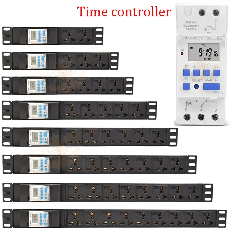 

PDU Power Strip distribution unit with Time controller switch Digital meter 2-9 Ways Universal Socket Outlets 2meter Cord