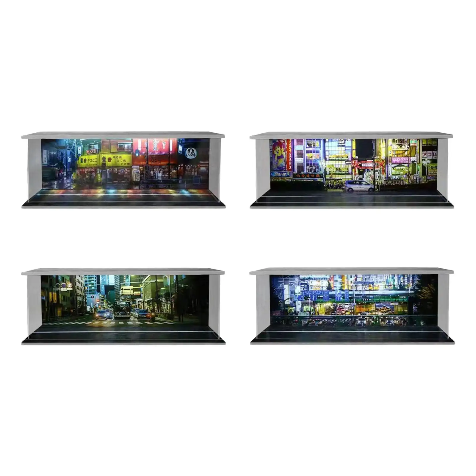 

1:64 Scale Parking Lot LED Display Case with Dustproof Cover Protection Case for Doll Diecast Car Soldier Figures Layout Diorama