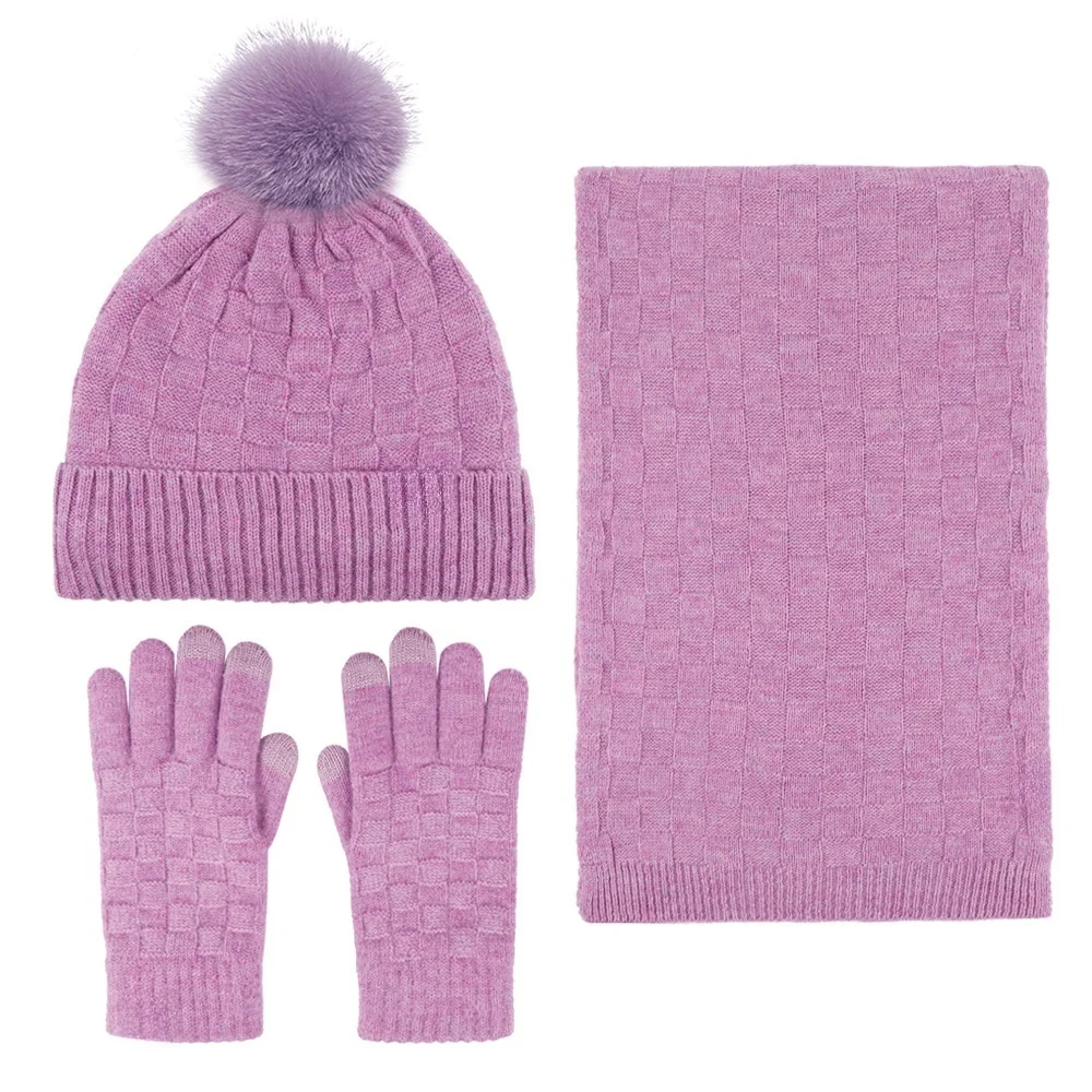 Winter clothes casual keep warm fur glove thickening hat set children Neck scarf