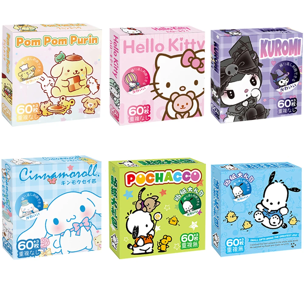 

63pcs Sanrio Cute Stickers Hello Kitty Kuromi Pachacco MY Melody Lovely Waterproof Reward Stickers Seal Stickers Gift box