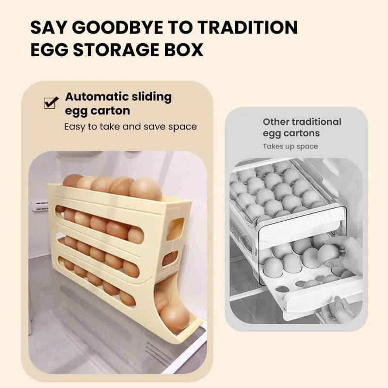 Egg Carton Slide Egg Storage Box Refrigerator Side Door Storage Box Food Grade Egg Rack Holder Automatic Roll