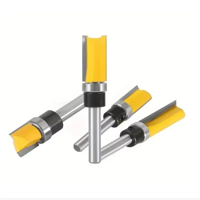Pattern Router Bit 4pcs 1/4-Inch Shank Bearing Guided Pattern Router Bit Woodworking Edge Trimming Tool with Double-Edged Straight Cutter