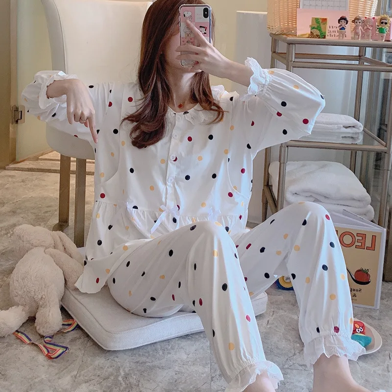 

Spring And Autumn Knitted Cotton Maternity Pajamas For Women During Pregnancy Breastfeeding Set Maternity Clothes Sleepwear