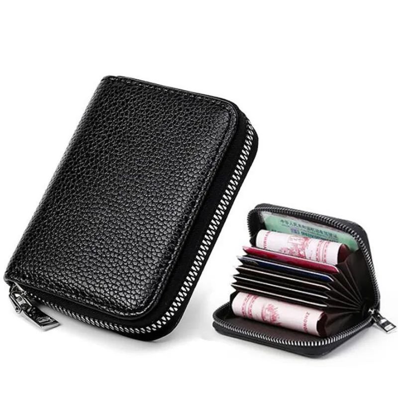 Cowhide Organ Card Case RFID Anti-theft Lady Card Holder Purse Men Card Case Multifunctional Zipper Small Short Wallet 2