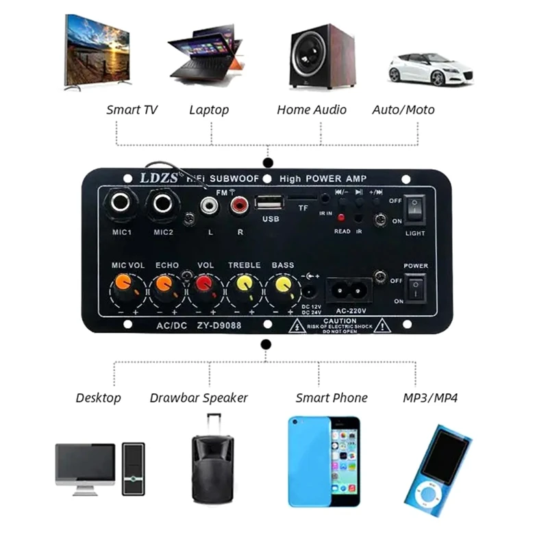 Bluetooth Audio Amplifier Board 120W Subwoofer Dual Microphone AMP Module For 4 Ohms 8-12 Inch Speaker (US Plug) Easy To Use