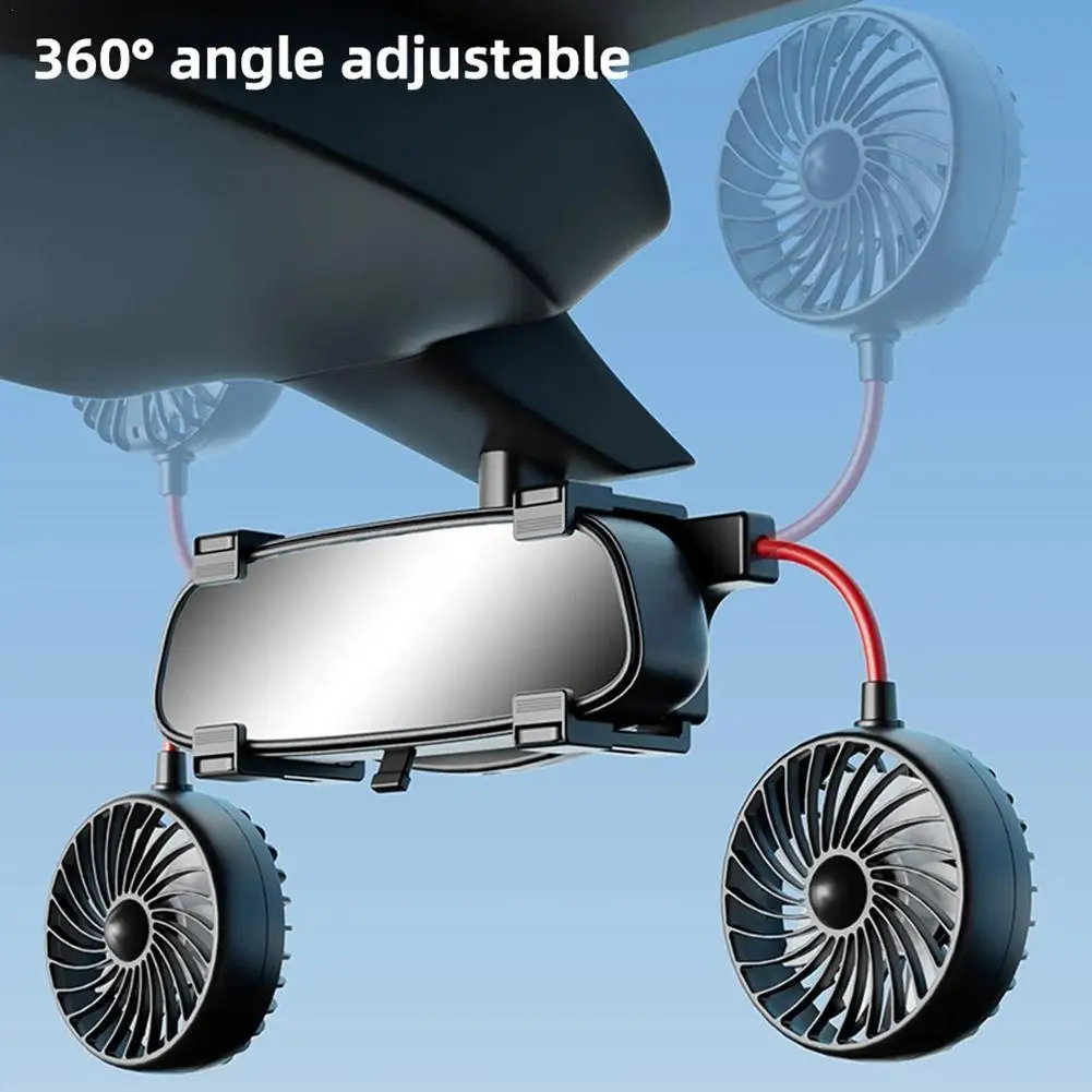 

Universal Car Cooling Fan Car Rearview Mirror Dual Head Fan Adjustable 360 Degrees 12/24V Electric Fan with Brushless Motor