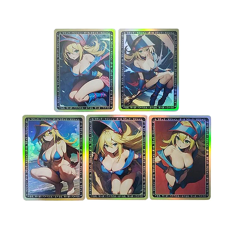 

Diy Self Made 5Pcs/set 63*88Mm Yu-Gi-Oh! Dark Magician Girl Collection Card Color Flash Anime Peripherals Card Gift Toys