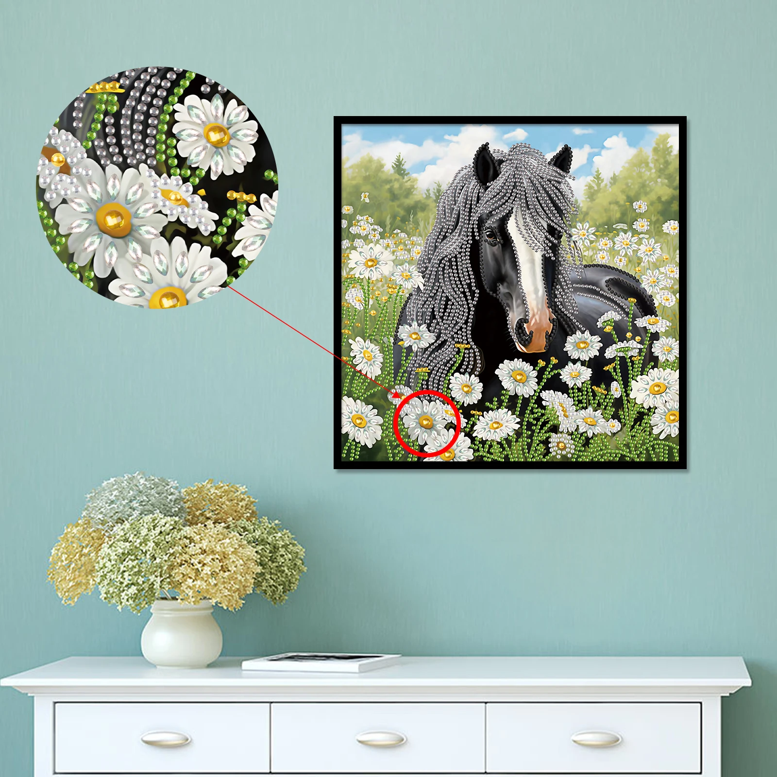 DIY Horse and Flower 5D Special Shape Diamond Art Kits for Beginners Diamond Art Painting Kits for Home Wall Decoration Gift