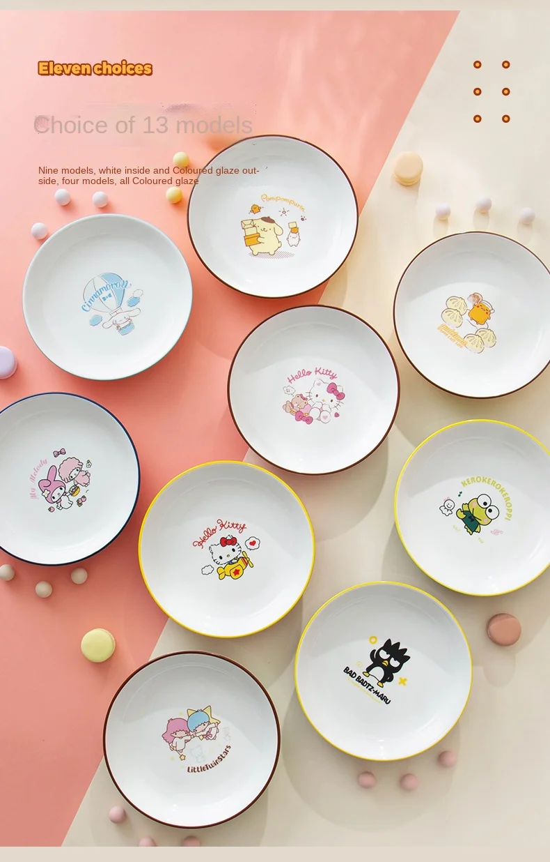 Pink Kawaii Cartoon Print Ceramic Dinner Plate My Melody Cinnamoroll Purindog Anime Series Breakfast Plate Fruit Plate Cute Gift Animation Derivatives Peripheral Products Aliexpress