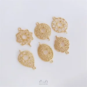 Inlaid Empty Bracket Connector 14K Gold Wrapped Lace Circular Eight Pointed Star Double Hanging DIY Bracelet Earring Accessories