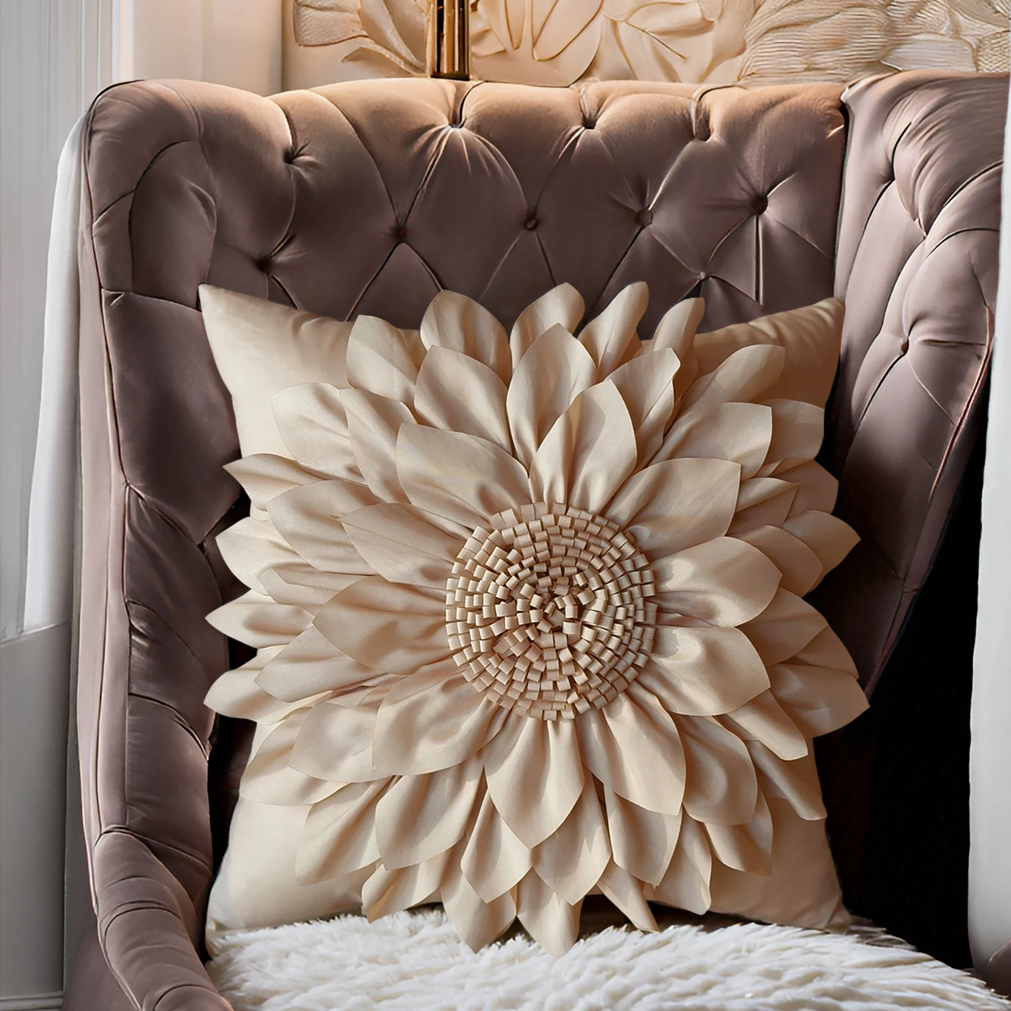 Decorative Cushion Covers 3D Sunflower Pillow Cover for Sofa Bed Couch