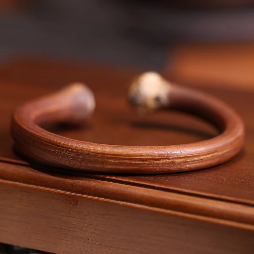 Natural Chicken Blood Vine Cuff Bangles Vintage Couple Set Cat's Eye Stone Opening Knotless Wooden Bracelet Party Jewelry Gifts