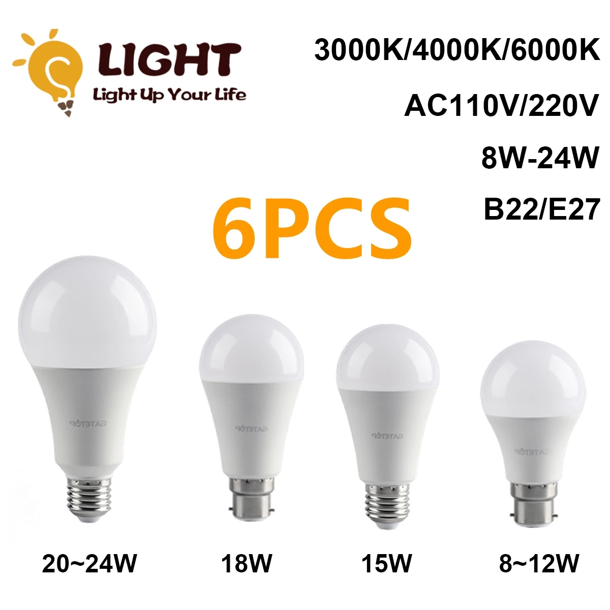 

6Pcs Led Light Bulb A60 E27 B22 AC220V 3000K 4000K 6000K Led Lights Lamps 8W 9W 10W 12W 15W 18W 20W 24W Bombilla Led for Home