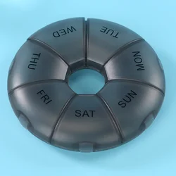 Weekly 7 - Day Round Pill Organizer - Portable Storage Container for Pills, Tablets, and Candy (Black)