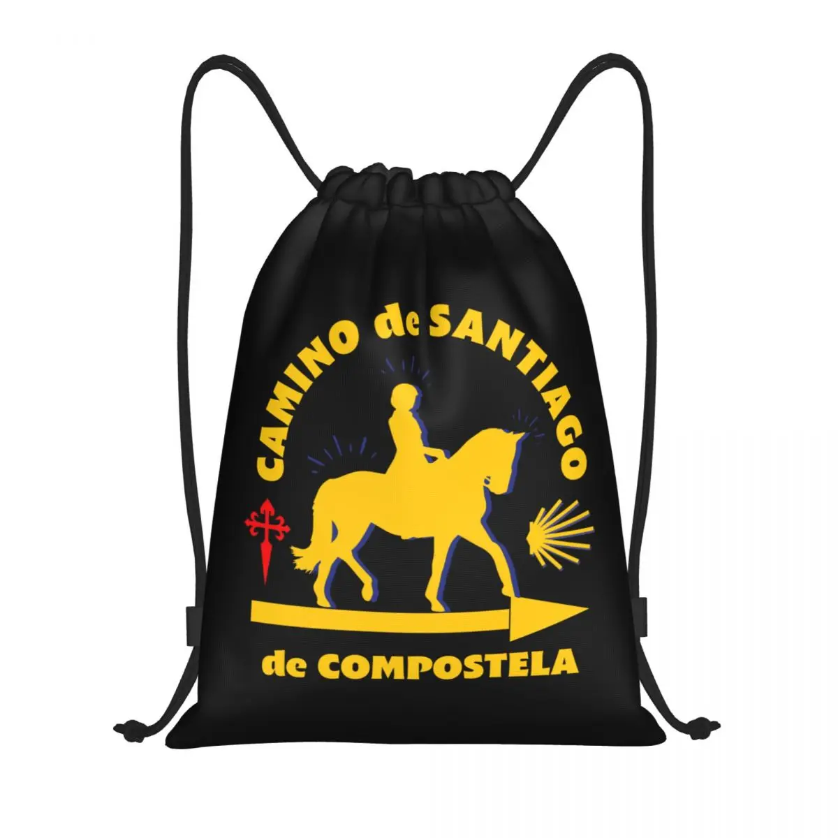 thumbnail image 1 of Mochila personalizada Camino De Santiago con cordón para mujer y hombre, mochila deportiva para gimnasio, bolsa de compras plegable con concha de vieira para paseo de peregrino, 1 of 5