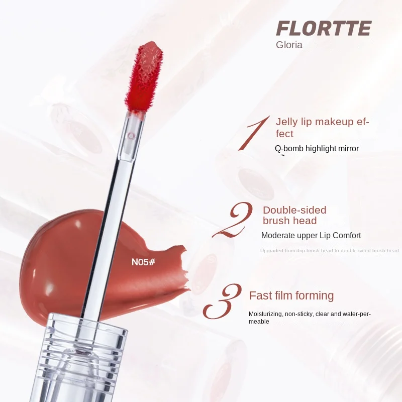 FLORTTE Glow Lip Glaze First Kiss Dew Vitamin Long-Lasting Lip Gloss Lipstick Make Up Mirror Lipgloss Lip Gloss Lip Makeup Lip Glaze