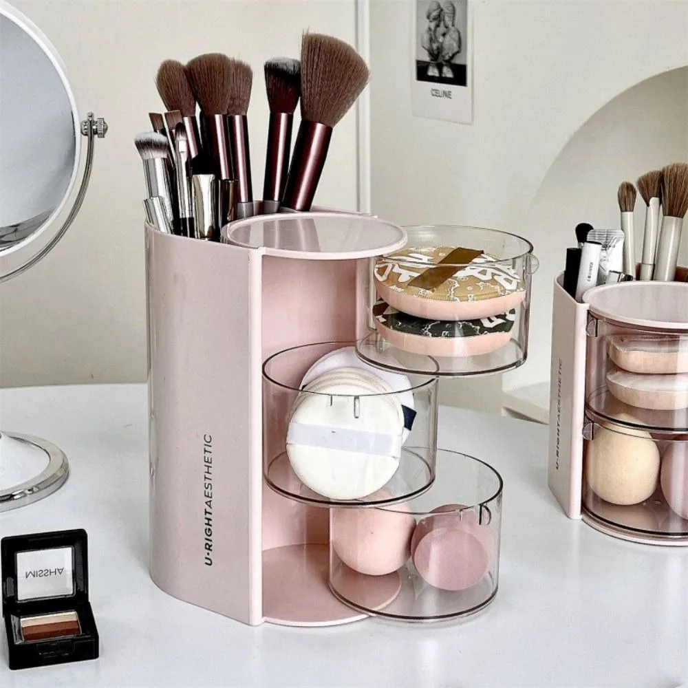 New Rotatable Makeup Organizer Compartment Dustproof Desktop Storage Box Hair Accessories Organizer Brush 4