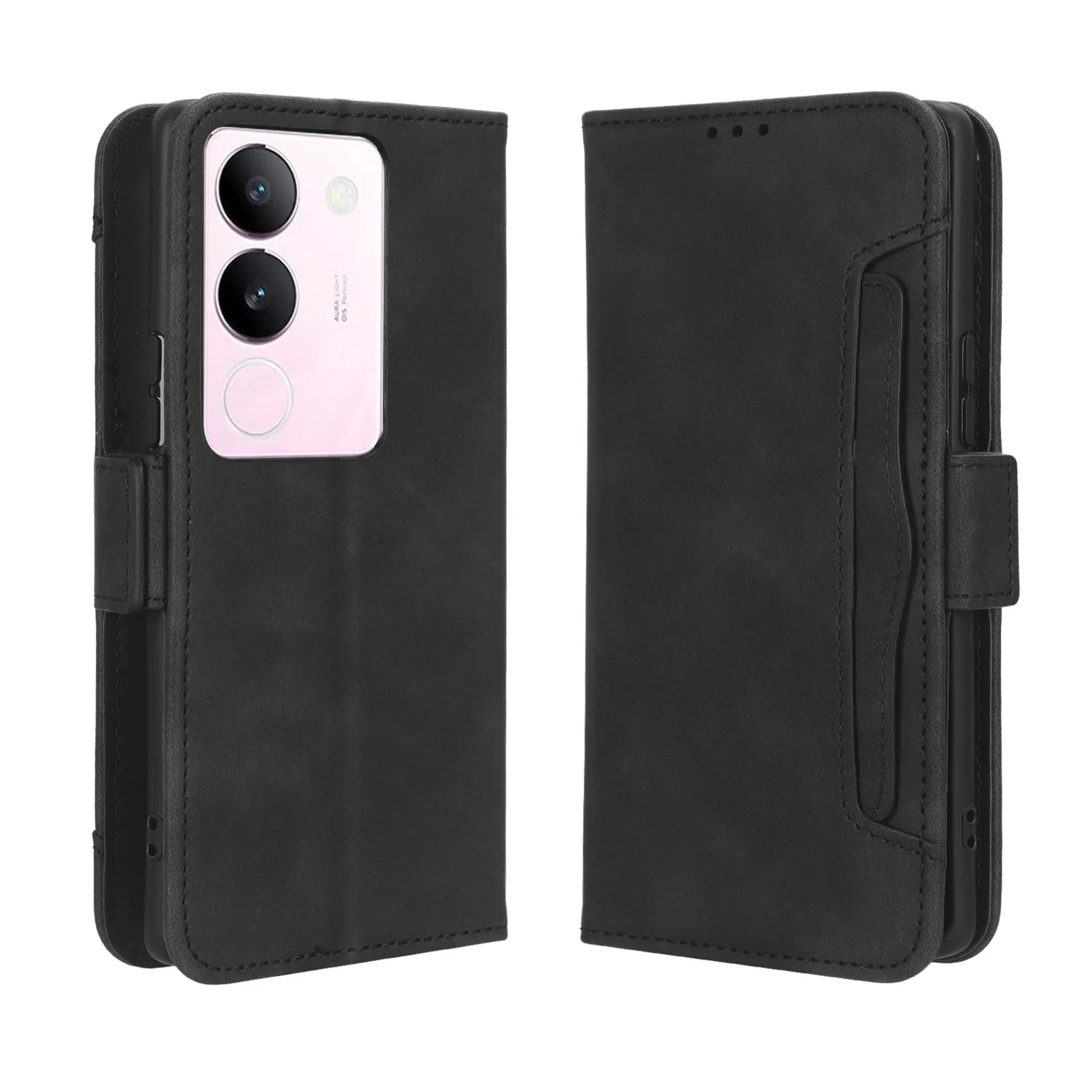 WBWONE Custodia A Libro In Pelle PU Con Magnetica Per VIVO V29 Lite 5G – Portafoglio Con 3 Slot Per Carte E Tasca, Funzione Stand, Marrone - 5