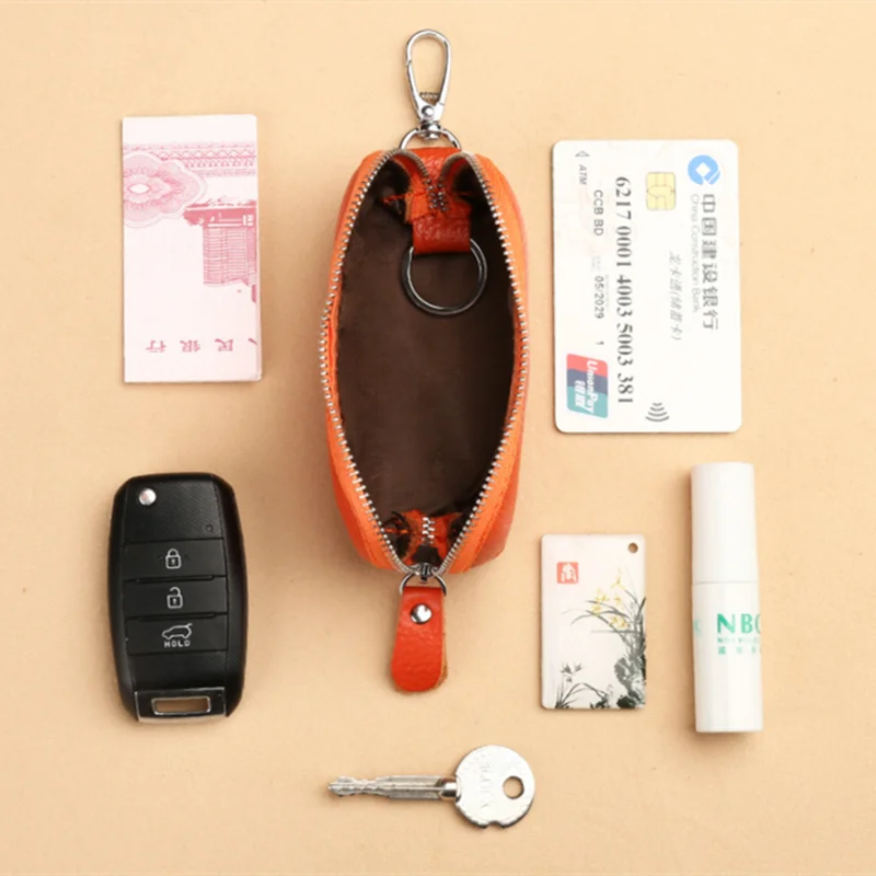 Men's real Leather Key Wallet Waist Hanging Key Purse peanut Housekeeper Covers Zipper Pouch Keychain Organizer Car Holder key organizer key case key purse key holder