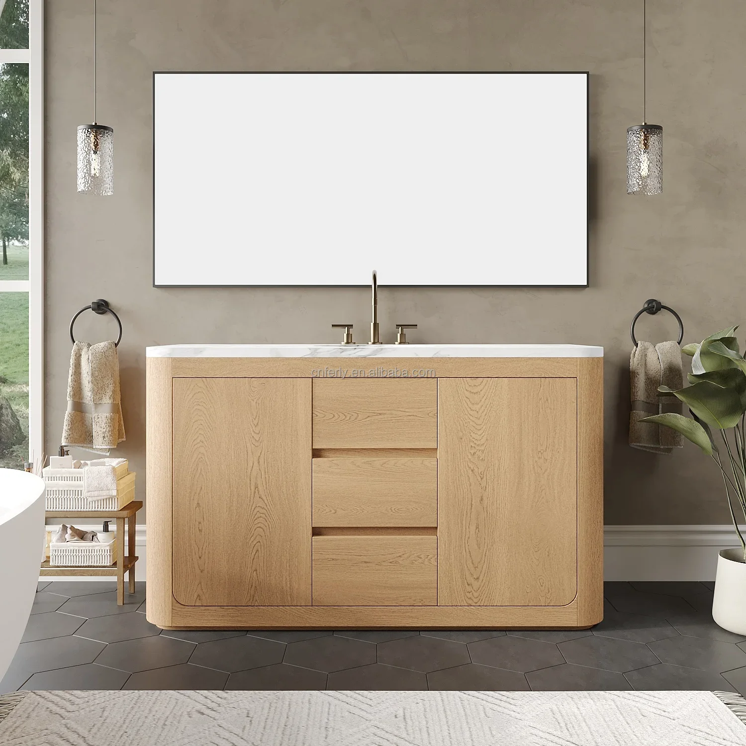 American Style Hot Oak Wood Single Extra-Wide Bathroom Vanities Modern Style Bathroom Cabinets For Sale