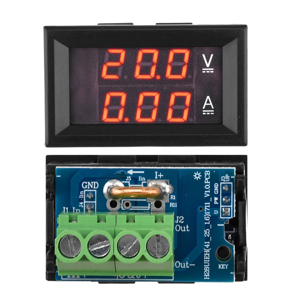 

DC 7-100V 20A 50A Digital Voltage Ammeter Tester 0.28 Inch 3-Digit Blue + Red Dual LED Display Built-In Shunt -10~65 ℃ 80-106kPa
