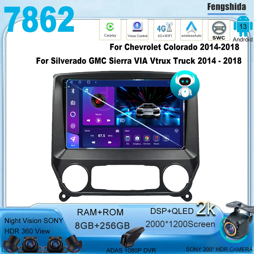 

10" Android 13 GPS Car Radio For Chevrolet Colorado 2014-2018 For Silverado GMC Sierra VIA Vtrux Truck 2014 - 2018 Stereo No DVD
