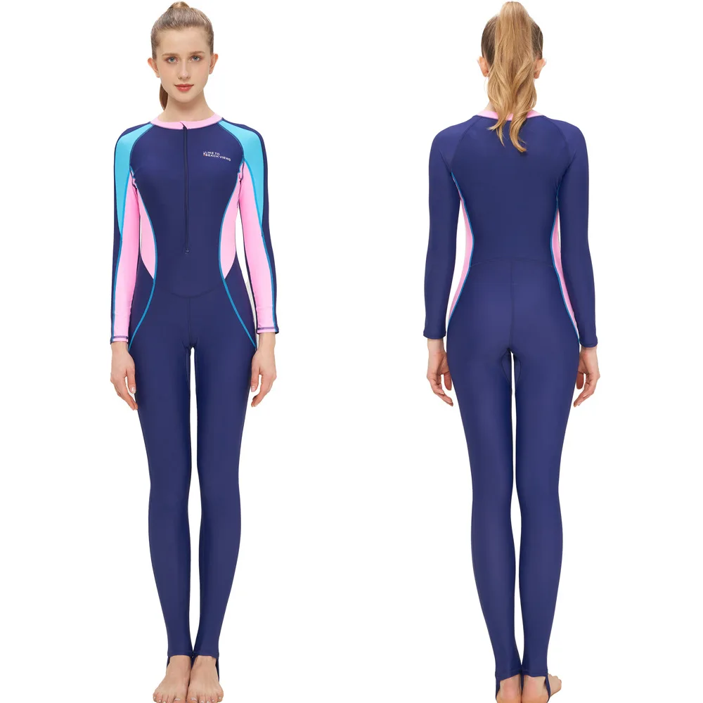 

Female One-piece Swimsuit Professional Training Large Size Long-sleeved Pants Sunscreen Diving Suit Quick-drying Snorkeling Suit