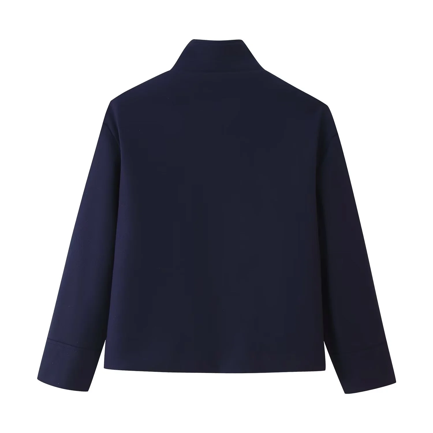 2025 Autumn Dark Blue Jacket Women Single Breasted Stand Collar Loose Female Coat Casual Style Lady Street Short Outwear Tops