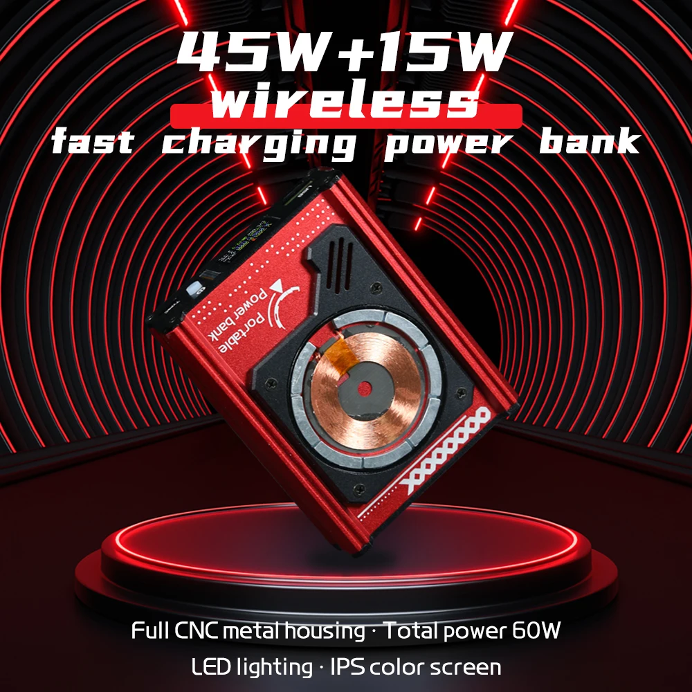 

PD45W + 15W магнитный беспроводной 21000mah 1,14 дюймовый IPS экран светодиодный QC PPS телефон ноутбук CNC алюминиевый корпус Быстрая зарядка внешний аккумулятор