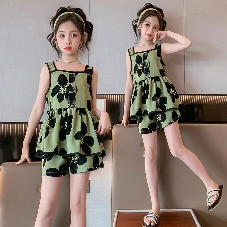 

Girls Summer Clothing Set Lapel Children Short Sleeve Suit Kids Clothes 2Pcs 2023 New Casual Sport Suit Tshirt+Shorts for 3-12 Y
