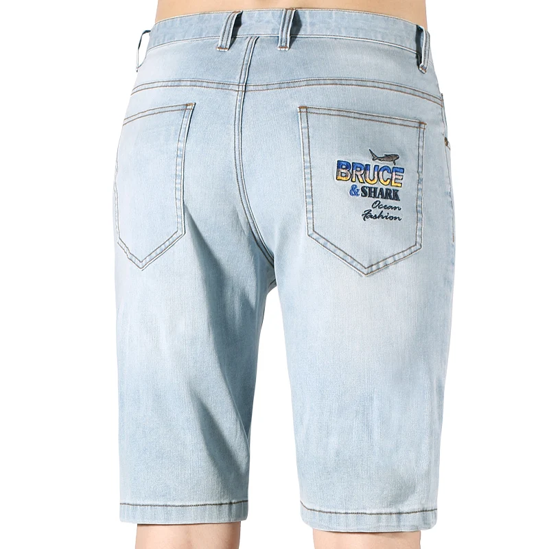 Summer New Men's Light Blue Jeans Shorts Bruce&Shark Thin Stretch Soften Cotton Denim Shorts Men Classic Mid Rise Jeans