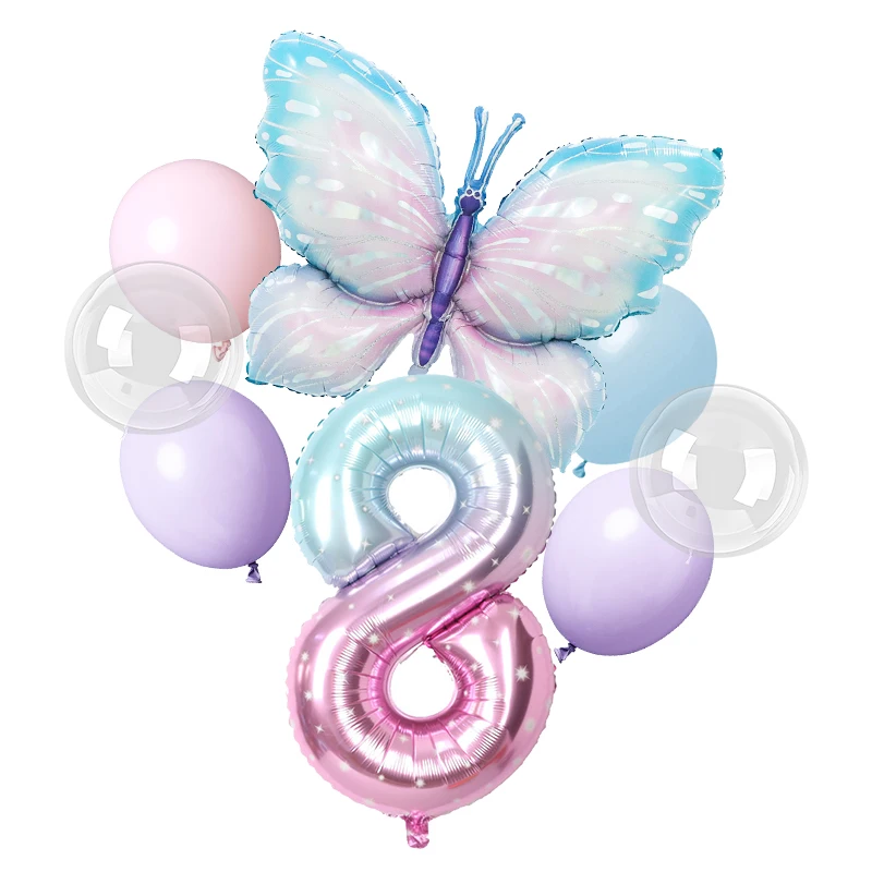 thumbnail image 1 of Decoración para fiesta de cumpleaños con mariposas moradas y rosas, vajilla con temática de mariposas, vasos de papel, platos, globos, suministros para fiestas para niñas, 1 of 5