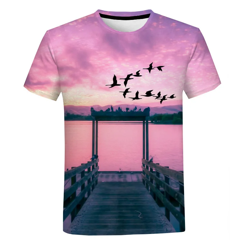 

3D Printed Sunset Scenery T-shirty Cottagecore Harajuku Graphic Fashion Y2K T-shirts For Men Oversized Streetwear Male Top Tees