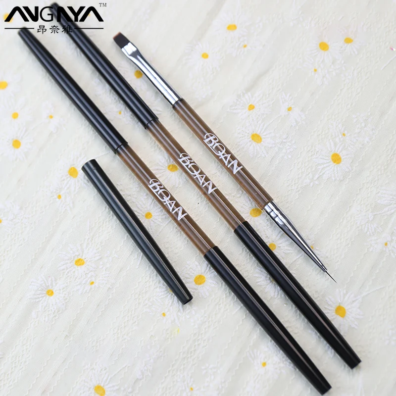 Double Head Nail Brush Crystal Handle 7mm Liner Brush For Nails UV Gel Brushes Flat Drawing Painting Pen Gel Polish For Manicure 5