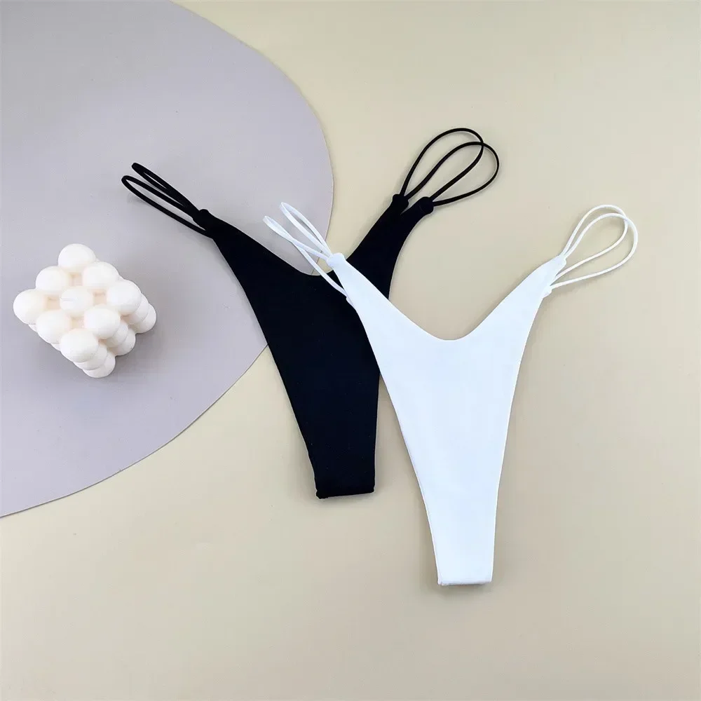2PCS/Set Strappy Plus Size Two Layers Cotton G Strings Panties for Women Low Rise Solid Color Pink Thong Tanga Underwear