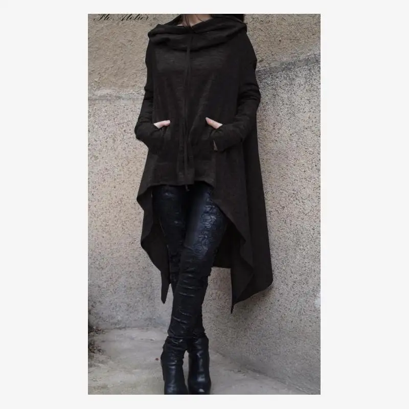 Autumn Winter New Sle Long Hoodie Pure Color Streetwear Loose Fit Fem Clothing Long Sve Full Length  Color