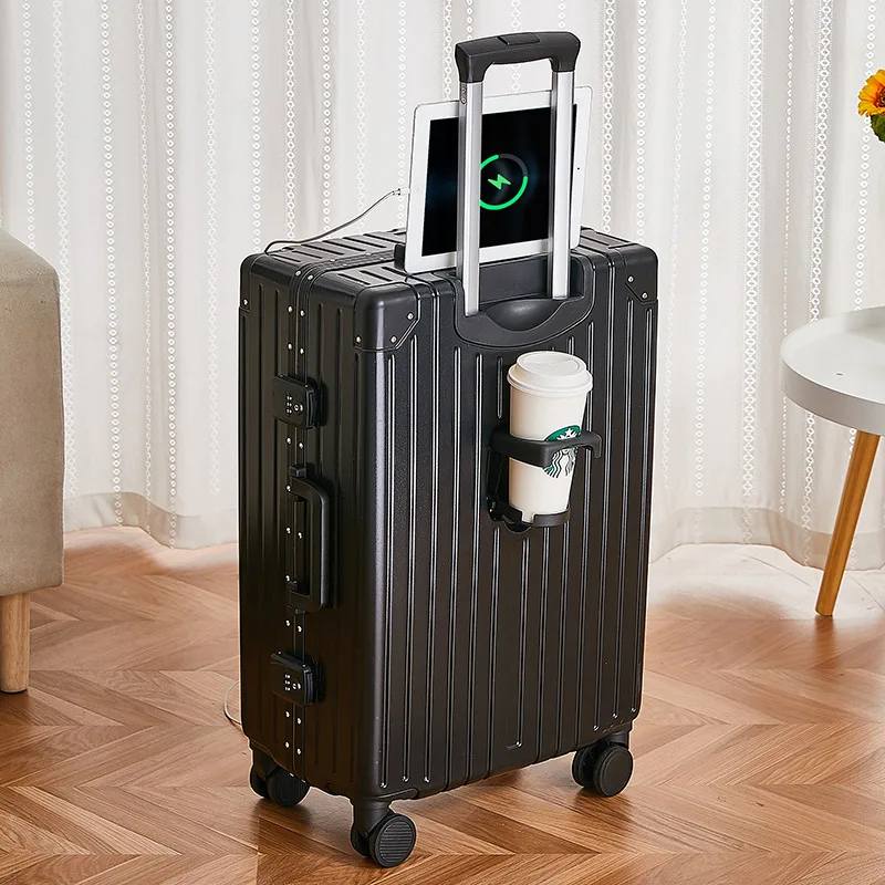 Multi-Functional Luggage Trolley Case Women's Boarding Bag Aluminum Frame Rechargeable Travel Suitcase Large Capacity Luggage