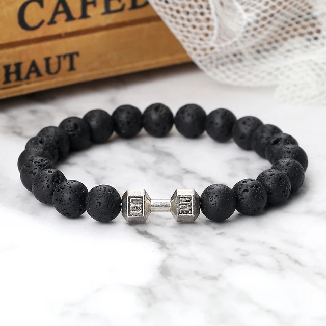 Natural Black Volcanic Lava Stone Dumbbell Bracelet Black Matte Beads  Bracelets For Women Men Fitness Barbell Jewelry Pulseras | Fruugo CH