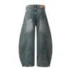 Spliced Wide Leg Jeans Mens Washed Distressed Retro High Street Loose Denim Pants Baggy Trousers Men 2