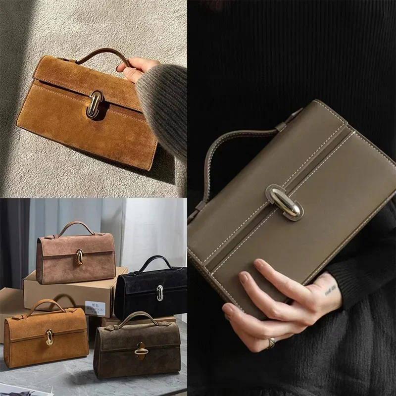 Canvas Tote Bag SAVETTE Symmetry Pochette Leather Tote Bag Women Top Handle Bags Genuine Leather Suede Solid Color Simple Handbag Square Bag