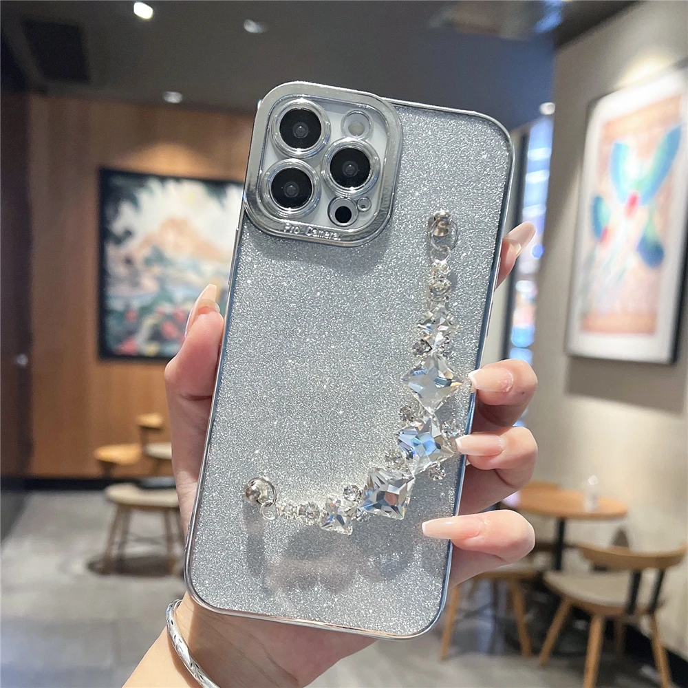 Diamond Rhinestone Phone Case For Iphone With Bracelet Chain_voghion.com