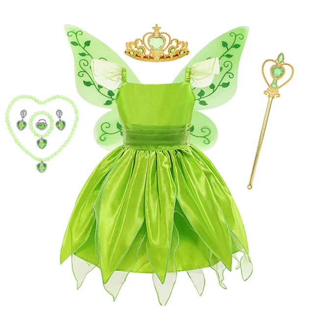 thumbnail image 1 of Disfraz de Tiana de Hada de Navidad para niñas, vestido de princesa de campana Tinker, alas de elfo, diadema, varita, vestidos de fiesta de cumpleaños elegantes, 1 of 5
